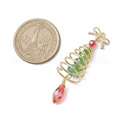 クリスマステーマの銅ワイヤーガラスペンダント  真鍮の蝶結び付き  クリスマスツリー  レッド  50x15mm  穴：1.2mm&nbsp;PALLOY-JF02861-03