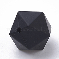 食品グレードの環境に優しいシリコーンビーズ  二十面体  ブラック  16.5x16.5x16.5mm  穴：2mm&nbsp;X-SIL-T048-14mm-10