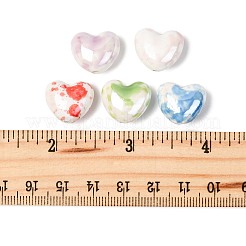 26色の釉薬をかけた磁器ビーズ5個  光沢のあるセラミックビーズ  ハート  ミックスカラー  14x16x10mm  穴：2mm&nbsp;PORC-FS0001-33