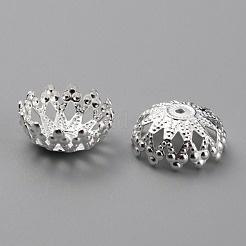 真鍮の派手なビーズキャップ  長持ちメッキ  マルチ花弁花  925銀メッキ  12x5.5mm  穴：1mm&nbsp;KK-Z007-17S