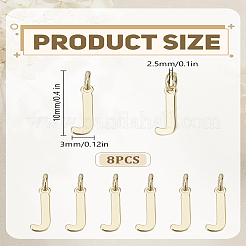真鍮製チャーム8個  丸カン付き  文字L  18KGP本金メッキ  文字J  10x3.5x1mm  穴：2.5mm&nbsp;KK-LP0001-85J