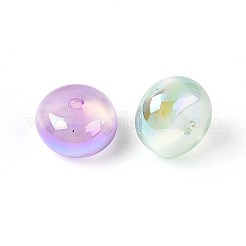 Uvメッキ樹脂ビーズ  模造キャットアイビーズ  虹色の  ロンデル  ミックスカラー  8x5.5mm  穴：1.2~1.4mm&nbsp;RESI-ZX018-17