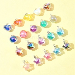 32個 4スタイル ABカラー樹脂ペンダント  プラチナメッキ合金ループ付きボールインボールチャーム  ミックスカラー  19~21.5x15~18x14~15.5mm  穴：2mm&nbsp;RESI-FS0001-84