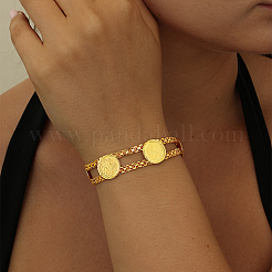 Brass Flat Round Link Chain Bracelets for Women&nbsp;FE8262-1