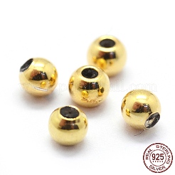 925スターリングシルバービーズ  内部のゴムと  ラウンド  ゴールドカラー  3mm  穴：0.6mm&nbsp;STER-I016-106A-G