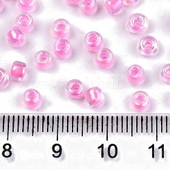 8/0 ガラスシードビーズ  色の内側  丸い穴  ラウンド  透明色の虹  パールピンク  8/0  3~4x2~3mm  穴：0.8mm  約1666個/50g&nbsp;X-SEED-A016-3mm-204