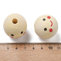 プリントされたシマウッドヨーロピアンビーズ  笑顔の模様で丸い  パパイヤホイップ  28.5x27.5mm  穴：6.5mm&nbsp;WOOD-G023-14C