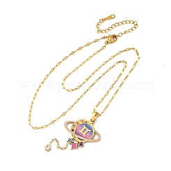 304 Stainless Steel Hot Pearl Enamel Constellation Planet Pendant Necklaces&nbsp;NJEW-D310-01I-G