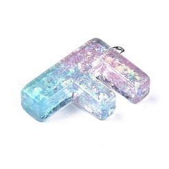 透明エポキシ樹脂ペンダント  スパンコールとプラチナトーンのループ付き  言葉  文字.f  30x19.5x8mm  穴：2mm&nbsp;LS-CRES-S364-002F