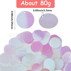 80g 虹色 PVC スパンコール/スパンコールペンダント  フラットラウンド  装飾アクセサリー  透明  25mm&nbsp;KY-SC0002-49D