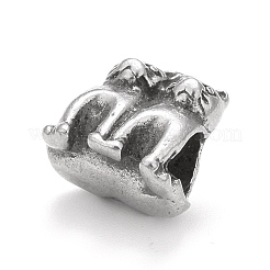 304ステンレススチールヨーロピアンビーズ  大穴ビーズ  猫  アンティークシルバー  10x10x7mm  穴：4.3mm&nbsp;STAS-G256-28AS