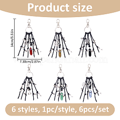 6Pcs 6 Styles Alloy Bell Key & Natural Mixed Stone Bullet Pendant Decorations&nbsp;HJEW-FH00324
