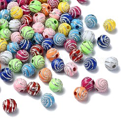 メッキアクリルビーズ  ライン入り  ラウンド  ミックスカラー  7~8x7~8x7~8mm  穴：2mm&nbsp;PACR-YW0001-20