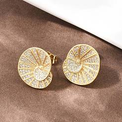 Brass Micro Pave Clear Cubic Zirconia Stud Earrings&nbsp;LS-EJEW-A151-02A-G