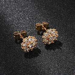 真鍮製 マイクロパヴェ キュービックジルコニア スタッドピアス 女性用  花  18KGP本金メッキ  8.5x8.5mm&nbsp;EJEW-F418-03G