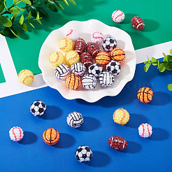 30個 6スタイル スポーツテーマ 樹脂ラインストーンビーズ  ラウンド  混合スタイル  ミックスカラー  16~21x15~16x13.5~14mm  穴：2.5~3.8 MMM  5個/スタイル&nbsp;RESI-TA0003-97