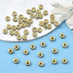ラックメッキ真鍮クリスタルラインストーンロンデルスペースビーズ  カドミウムフリー＆鉛フリー  DIYジュエリー用  ブレスレット  ネックレスと工芸品  ゴールドカラー  4x2mm  穴：1mm&nbsp;RB-D303-G
