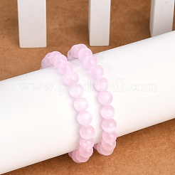 女性用染色天然セレナイトラウンドビーズストレッチブレスレット  ピンク  3/8インチ（0.85cm）  内径：2-1/4インチ（5.6cm）&nbsp;G-U005-02I