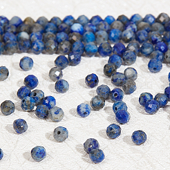 2連売り天然ラピスラズリビーズ連売り  多面カット  ラウンド  3mm  穴：0.8mm  約120~130個/連  15.7インチ&nbsp;G-BBC0001-33
