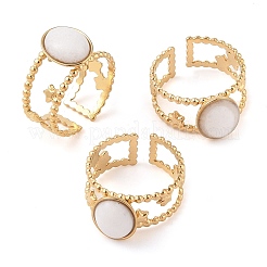 Oval Natural White Jade Finger Rings&nbsp;RJEW-Z057-11G-05