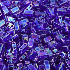MIYUKIハーフティラビーズ  日本製シードビーズ  2の穴  （htl177)透明コバルトab  5x2.3x1.9mm  穴：0.8mm  約1250個/50g&nbsp;SEED-X0054-HTL0177