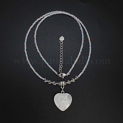 Natural Gemstone Heart Pendant Colorful Glass Seed Beads Beaded Necklaces for Women&nbsp;VA8487-3
