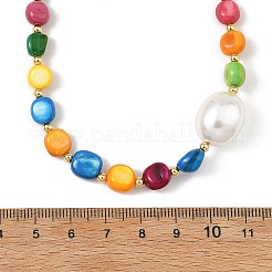 Dyed Natural Shell Nuggets & Shell Pearl Beaded Necklaces&nbsp;NJEW-JN06394