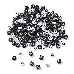 200 個 5 スタイル不透明なアクリル ビーズ  フラットラウンド＆キューブ  ミックスカラー  6~7x6~7x3.5~6mm  穴：1.2~3.5mm&nbsp;MACR-FP0001-11