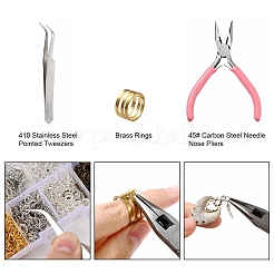 キットを見つけるDIYイヤリング  鉄の丸カンとピアスフックを含む  真鍮製リング  410ステンレススチールの尖ったピンセットと45#カーボンスチールのニードルノーズプライヤー  ミックスカラー  903個/セット&nbsp;DIY-YW0002-36