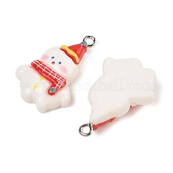 クリスマステーマの不透明樹脂ペンダント  プラチナ鉄ループ付き  雪だるま  27.5x18x7.5mm  穴：2mm&nbsp;RESI-S08-03F