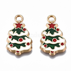 メッキ合金エナメルチャームラック  カドミウムフリー＆鉛フリー  ライトゴールド  クリスマスツリー  ホワイト  25x13x2.5mm  穴：2mm&nbsp;ENAM-Q443-025-RS