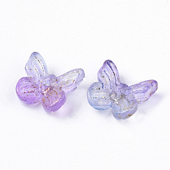 ツートン透明スプレー塗装ガラスチャーム  金色の箔付き  蝶  プラム  7x11x3mm  穴：1.2mm&nbsp;X1-GLAA-N035-08A-G01