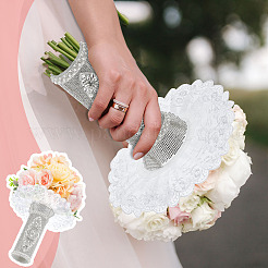ポリエステルとラインストーンのブーケホルダー  結婚式のブライダルブーケ  花  ホワイト  200mm&nbsp;AJEW-OC00041