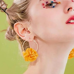 4 Pairs 4 Colors 3D Flower Cloth Hoop Earrings&nbsp;EJEW-AN0003-69