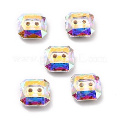 2穴の正方形のガラスラインストーンボタン  多面カット  ミックスカラー  10x10x4.5mm  穴：1.2mm&nbsp;BUTT-D001-E