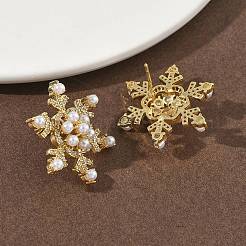 Snowflake Brass Micro Pave Cubic Zirconia Stud Earrings&nbsp;EJEW-G452-03G