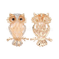 ラックメッキ合金クリスタルラインストーンカボション  樹脂と  カドミウムフリー＆鉛フリー  ライトゴールド  フクロウ  桃パフ  53x33x9mm&nbsp;PALLOY-S143-14