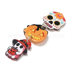 ハロウィン プリント アクリル ビッグ ペンダント  鉄のリング付き  プラチナ  スカルチャーム  67x20x2mm  穴：2mm&nbsp;AC-CBACFA6-01D-P