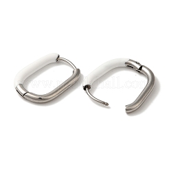 304ステンレススチール＆エナメルフープピアス（女性用）  長方形  ステンレス鋼色  ホワイト  20.5x16x3mm&nbsp;EJEW-S237-14P-E