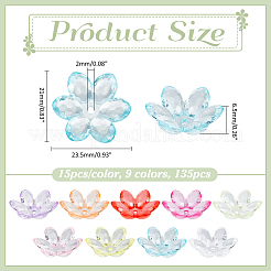 透明アクリルビーズキャップ135色9個  蓮の花のビーズ  ミックスカラー  23.5x21x6.5mm  穴：2mm  15個/カラー&nbsp;OACR-ME0001-28