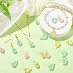 40 個 4 色レインボー虹色メッキアクリルパーツ  ライトゴールドトーンの真鍮のファインディングとグリッター付き  ティアドロップチャーム  ミックスカラー  17.5x10mm  穴：1.5mm  10個/カラー&nbsp;MACR-CJ0001-59