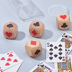 4Pcs 6 Sided Poker Logo Pattern Wood Game Dices&nbsp;DIY-WH0698-035