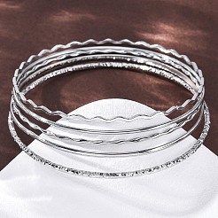 女性用304ステンレススチールバングルセット5個  ステンレス鋼色  1~2.2mm  内径：2-1/2インチ（6.45~6.5cm）&nbsp;LS-BJEW-S162-01B-P