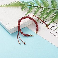 調節可能なポリエステル編みひもブレスレット作り  真鍮ビーズと304ステンレススチールの丸カン付き  ゴールドカラー  レッド  一本チェーンの長さ：約5-1/2インチ（14cm）&nbsp;AJEW-JB00848-05