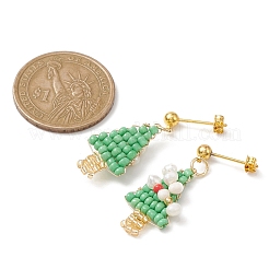 Glass Seed Beaded Christmas Tree Dangle Stud Earrings&nbsp;EJEW-JE05273