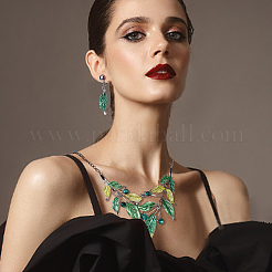 2 Sets 2 Colors Alloy Enamel Leaf Dangle Stud Earrings & Bib Necklace&nbsp;SJEW-AN0001-49