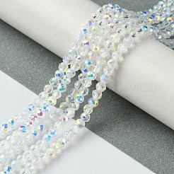 電気メッキガラスビーズ連売り  多面カット  半分メッキ  ABカラーメッキ  ラウンド  透明  3mm  穴：0.8mm  約143個/連  14.57''（37センチメートル）&nbsp;EGLA-P055-01B-AB01