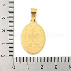 イオンプレーティング（IP）304ステンレスペンダント  セイントチャーム付きオーバル  ゴールドカラー  27x18x2mm  穴：6x3.5mm&nbsp;STAS-C102-09B-G
