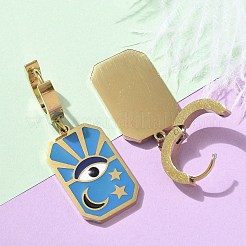 女性用304ステンレススチールエナメルフープピアス  目で四角形  ゴールドカラー  ブルー  37x13mm&nbsp;STAS-Z105-01G-04