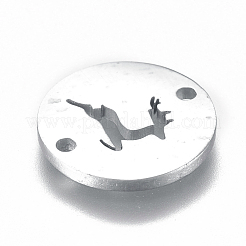 変色しにくい304ステンレススチールリンクコネクター  鹿とフラットラウンド  ステンレス鋼色  12x1mm  穴：1.2mm&nbsp;STAS-L224-015P